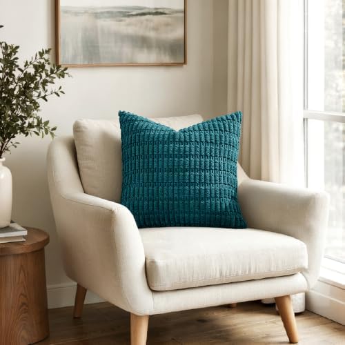 MIULEE Corduroy Decorative Throw Pillow Covers 16x16 Teal Pack of 2