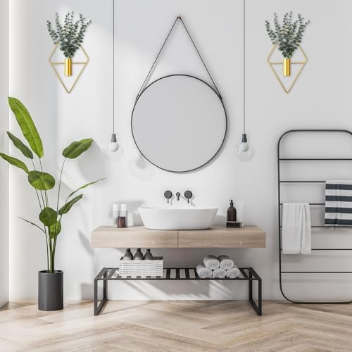 Jexine 4 Pcs Hanging Artificial Planters Wall Decor, Gold, Eucalyptus