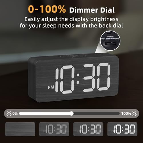 uscce Wooden Digital Alarm Clocks for Bedrooms with 0-100% Dimmable Display