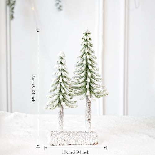 Mini Christmas Trees, Snow Frost Trees with Wood Base Bottle Brush Trees Plastic Winter Snow Ornaments Tabletop Artificial Trees for Christmas Party Home Decoration (B)