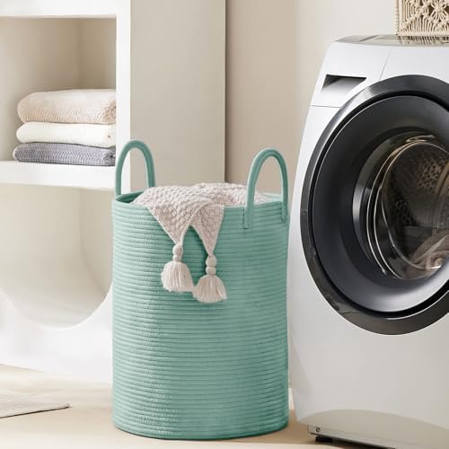 YOUDENOVA Cotton Rope Laundry Hamper Basket, 58L Blanket Basket for Nursery