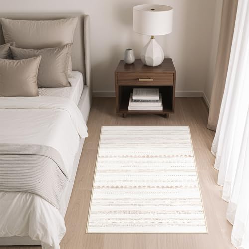 Nakagishi Boho 2x3 Washable Area Rug Non Slip Carpet for Entryway Beige