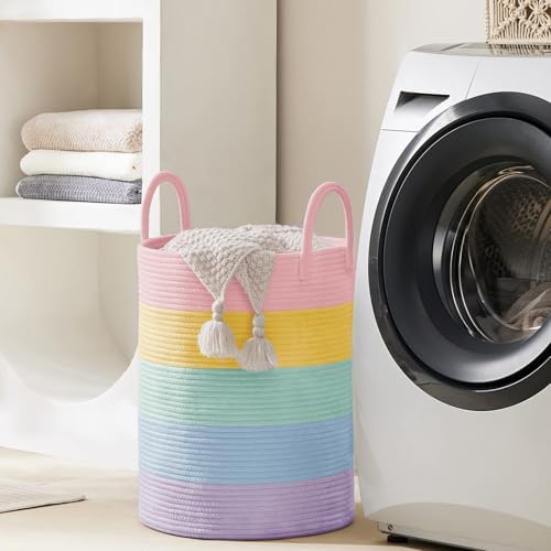 YOUDENOVA Cotton Rope Laundry Hamper Basket, 58L Blanket Basket for Nursery