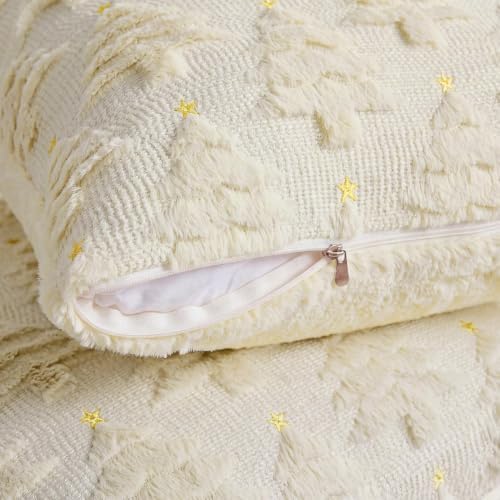 Softalker Christmas Pillow Covers 20x20 Set of 2, Beige Xmas Tree Decor