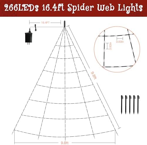 Ollny Halloween Lights Outdoor 266 LEDs Spider Web Lights Orange & Purple