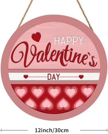 Happy Valentine's Day Welcome Door Sign 12”x12” Valentines Day Decorations Door Hanger Rustic Wooden Hanging Wall Plaque Sign Valentine Wreaths for Front Door Porch Farmhouse Housewarming