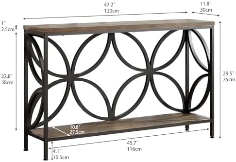 GiftGo Narrow Sofa Table 47.2 Inch, Industrial Sofa Table Behind Couch, Vintage Entry Console Table with Storage for