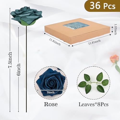 BLEUM CADE 36Pcs Artificial Flowers Fake Foam Roses with Stems for Wedding
