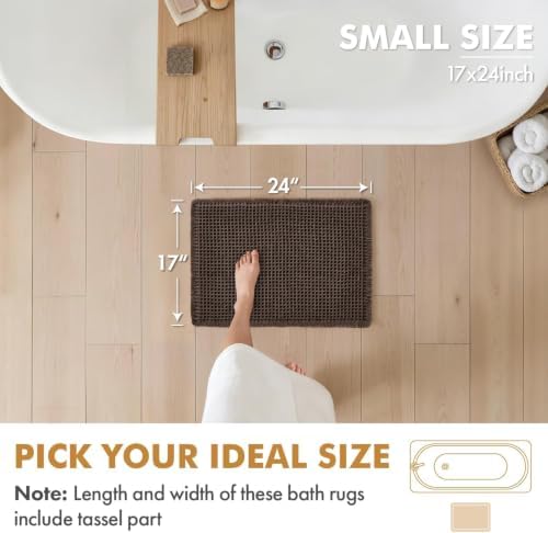 MIULEE Set of 2 Waffle Bathroom Rugs Boho Bath Mat Chocolate 17x24 Inch