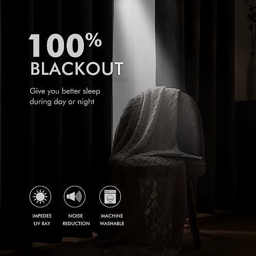 MIULEE 100% Blackout Linen Curtains for Bedroom 52x45 Inches Natural