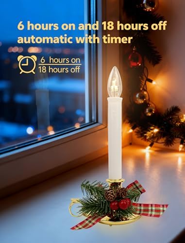 4PK Christmas Window Candle Light, 10" LED Golden Candlestick