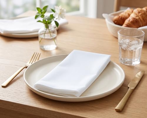 PurpleEssences Cloth Dinner Napkins 18x18 in Set of 6 - White