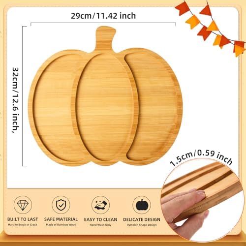AWIZOM 2 Pcs Thanksgiving Bamboo Serving Platters with Grooves Wooden Pumpkin Trays Wood Cheese Charcuterie Boards Wooden Snack Dish Plate for Halloween Fall Autumn Harvest Supplies,12.6x11.42x0.59