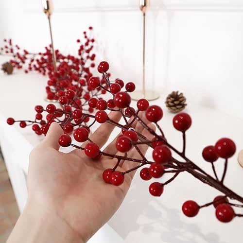 Christmas Red Berry Garland Artificial Burgundy Cranberry Xmas Tree Decor Holly Berry Garland for Winter Christmas Indoor Outdoor Home Fireplace Table Decorations(Large)-1PCS