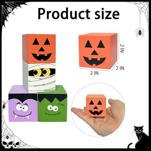 Halloween Wooden Table Sign - 4 Pcs Mummy Wooden Blocks Pumpkin Centerpieces for Table - Halloween Tiered Tray Decor for Home Decorations Indoor
