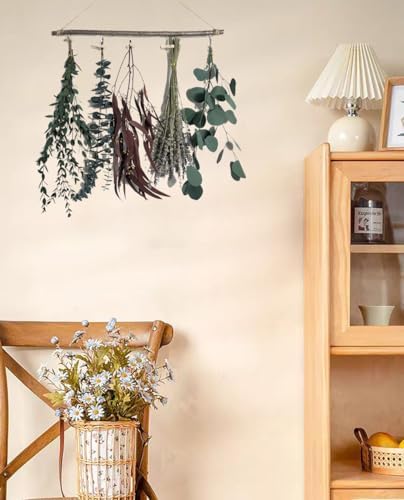 Natural Dried Flower Rack, Dried Flower Wall Hanging for Boho Farmhouse Wall Decor, Eucalyptus Dried Herb Rack, Greenery Hanging Plants for Kitchen, Bedroom, Living Room, Leaves