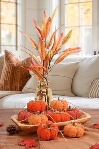 Fake Fall Pumpkin Decorations for Home, 9 Pcs Artificial Mini Fabric Pumpkins Autumn Decor, Fake Pumpkins for decorating, Fall Wedding Table Centerpiece Mantel Harvest Decor, Halloween, Thanksgiving