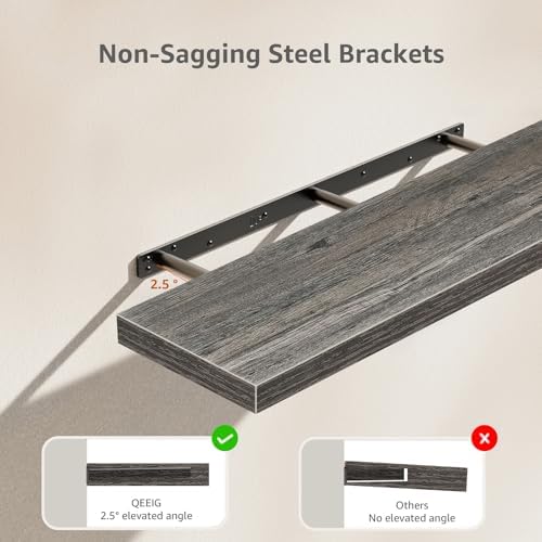 QEEIG Long Floating Shelves for Wall (Grey, Set of 2, 35.4")