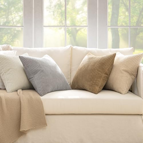 MIULEE Soft Corduroy Decorative Throw Pillow Covers Neutral 18x18