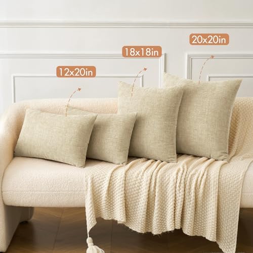 MIULEE Soft Chenille Throw Pillow Covers Beige 16x16 Inch Pack of 2