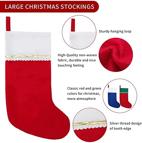 12 Pack Felt Christmas Stockings, 19 Inches White and Red Christmas Stockings, White Cuff with Gold Trim Christmas Stockings for Family Christmas Holiday Decorations
