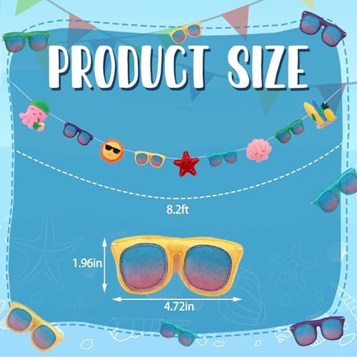 Frienda 8.2 ft Felt Summer Banner Garland 3D Sunglass Sun Starfish Seashell