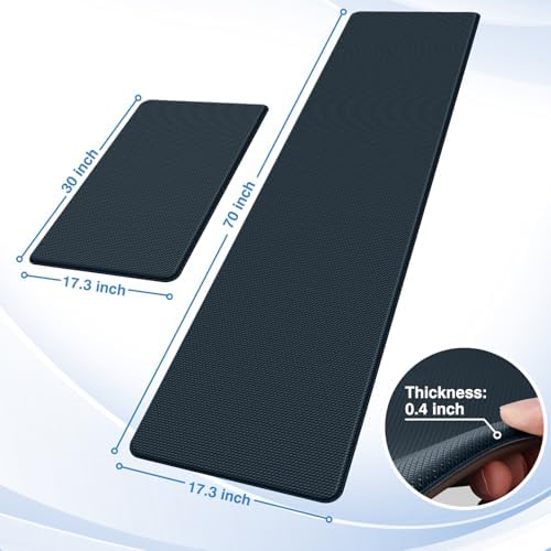 StepRite Kitchen Mats for Floor, 2-Piece Anti-Fatigue Rugs, Dark Charcoal
