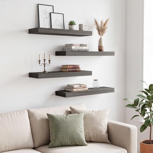 Fixwal Floating Shelves for Wall Decor (Grey, Set of 4, 15.7 Inch)