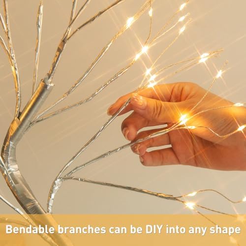 EAMBRITE Fairy Light Spirit Tree, 108 Led Lighted Birch Tree, 8 Modes Lighted Trees for Decoration Inside, USB & Battery Christmas Tree for Home Bedroom Desktop Indoor Xmas Decorations (Silver)