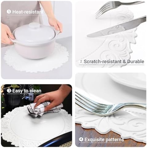 Round Faux Leather Placemats Set of 4, Dining Table Mats, White