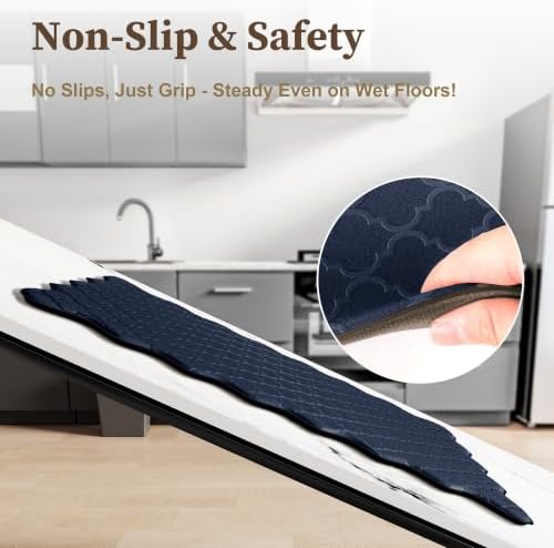 Arenarug Upgrade Scalloped Kitchen Mats for Floor 2PC, Navy Kitchen Rugs