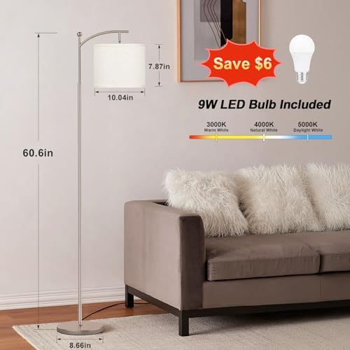 Ambimall 60" Floor Lamp for Living Room with 3 Color Temperatures, Adjustable Beige Shade with Light Gold Pole, Tall