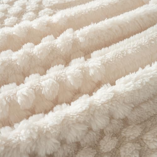 60x80 Inch Beige Twin Blanket - Soft & Fluffy Fleece, Cute & Aesthetic, Perfect for Sofa, Couch, Chair, Bed, Living