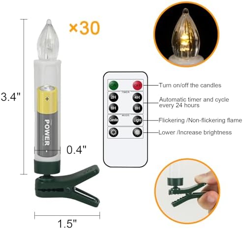 Wondise 30pcs Christmas Flameless Taper Candle Christmas Tree Lights