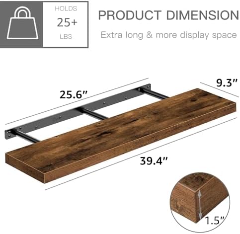 QEEIG Long Floating Shelves for Wall (Brown, Set of 2, 39.4")