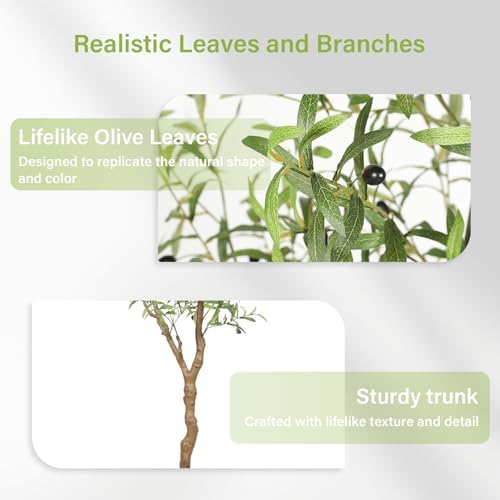 FEELEAD 6FT Faux Olive Tree with Natural Textured Trunk & Lifelike Leaves