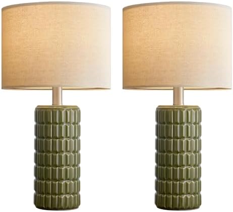Seealle 23" Modern Ceramic Table Lamps Set of 2, Lamps for Bedroom, Green