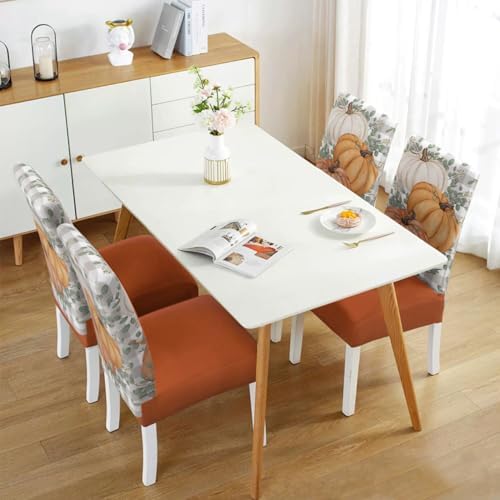 Fall Chair Covers Set of 4,Autumn Pumpkin Dining Slipcovers,Thanksgiving Parsons Chair slipcover Elastic Removable Washable Fall Decor for Home Orange