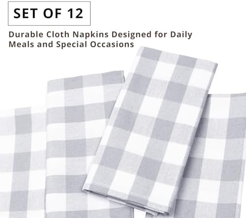 PurpleEssences Plaid Napkins 18x18 Buffalo Plaid - Gray & White