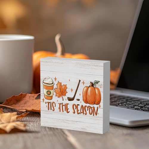 Tis the Season Fall Decorations for Home Fall Pumpkin Kitchen Decor Autumn Golf Decorations for Table Farmhouse Autumn Holiday Decor 5 x 5 inches (Tub 2606)