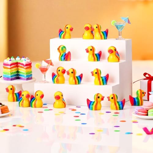 150 Pcs Rainbow Mini Resin Ducks Tiny LGBT Duck Figurines Bulk Small Gay Pride Duckies Resin Animals Figures Garden Landscape Decor for Home Office Car Decor Festive Gift DIY Craft