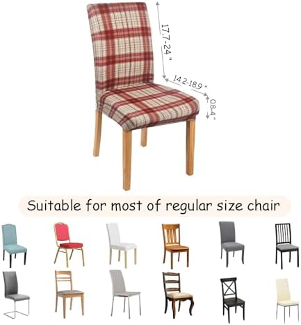 4Pcs Fall Plaid Chair Covers Set - Stretch Elastic Edge, Removable Red Chair Protectors, Suitable for Dining Room/Kitchen Chairs