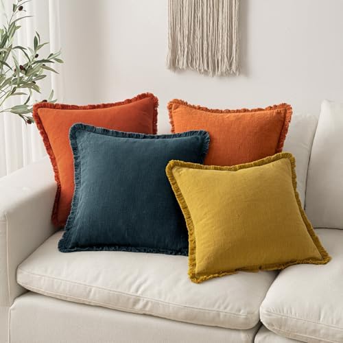 MIULEE Linen Decorative Fall Euro Throw Pillow Covers Burnt Orange 24x24