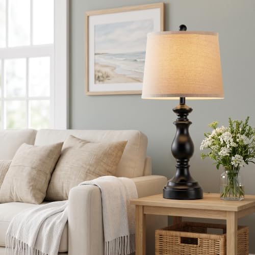 PARTPHONER Traditional Table Lamp Set of 2, Rustic Farmhouse Table Lamps for Living Room Bedroom, 27" Bedside Desk
