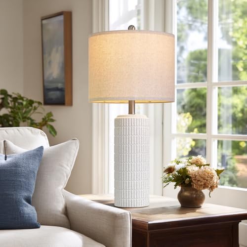 PoKat 27.5'' Tall Table Lamps for Living Room Set of 2, Stone-Like Ceramic Bedroom Lamps for Night Stands, Farmhouse