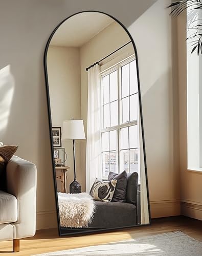 Delma Arched Full Length Mirror with Stand, 70x30 Black Floor Mirror