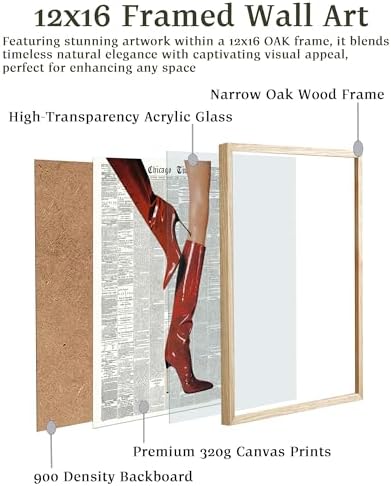 EcoHest 12x16 in Red Boots Newspaper Framed Wall Art
