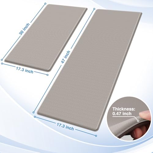 StepRite Kitchen Mats for Floor, 2-Piece Anti-Fatigue Kitchen Rugs, Khaki