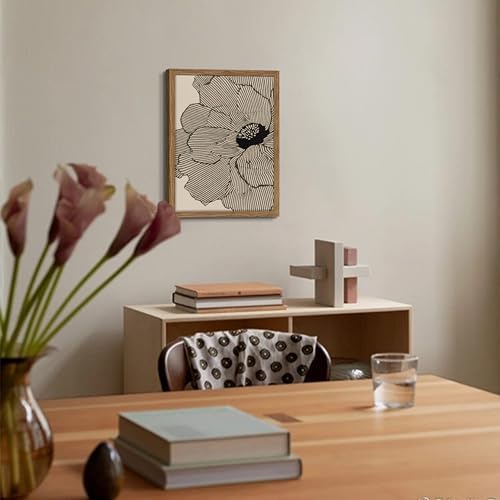 Framed Abstract Floral Wall Art, Neutral Lines Flower Canvas Wall Decor Painting, Modern Minimalist Botanical Poster