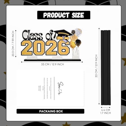 Smile 2026 Graduation Wooden Standing Decor Set, 2-Piece Class of 2026 Balloon Bouquet Tiered Tray Tabletop Signs with Stands for Graduation Party Decorations